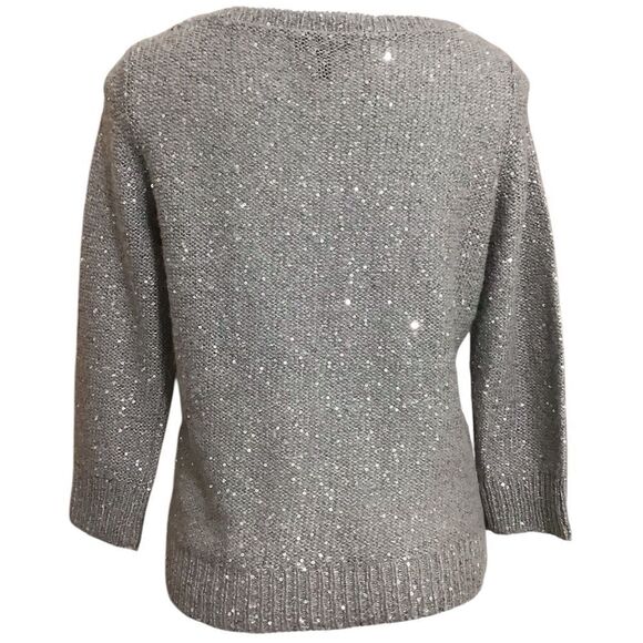 Eileen Fisher Gray Sequin Crew Neck Sweater  Long Sleeve Size Medium Petite - Picture 3 of 13